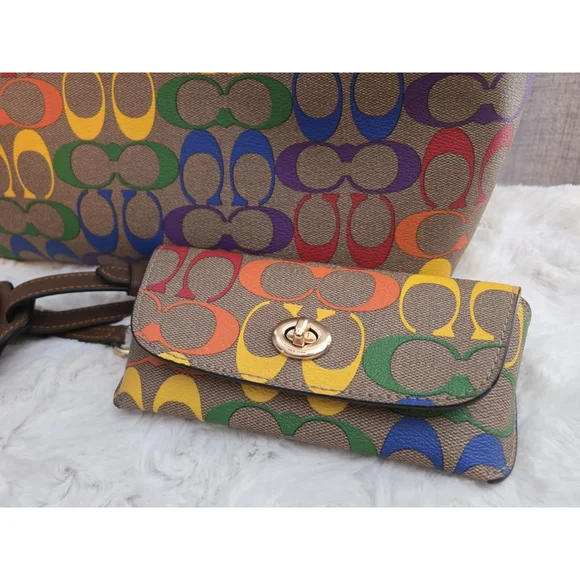 Coach City Tote In Rainbow Signature Canvas. & Matching Sunglasses Case - Picture 2 of 13